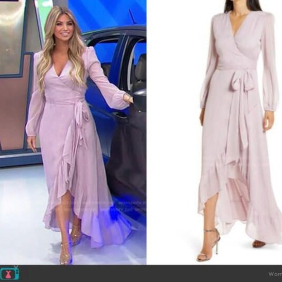 WAYF Lilac Purple The Meryl Sleeve Metallic Chiffon Wrap Dress Size XL - Picture 1 of 12